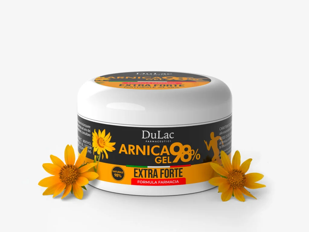 arnica gel 98 dulac jar with arnica flowers